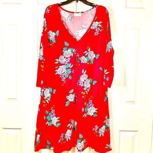 BOBBIE B BROOKS RED FLOWER DRESS SIZE 2X NWT